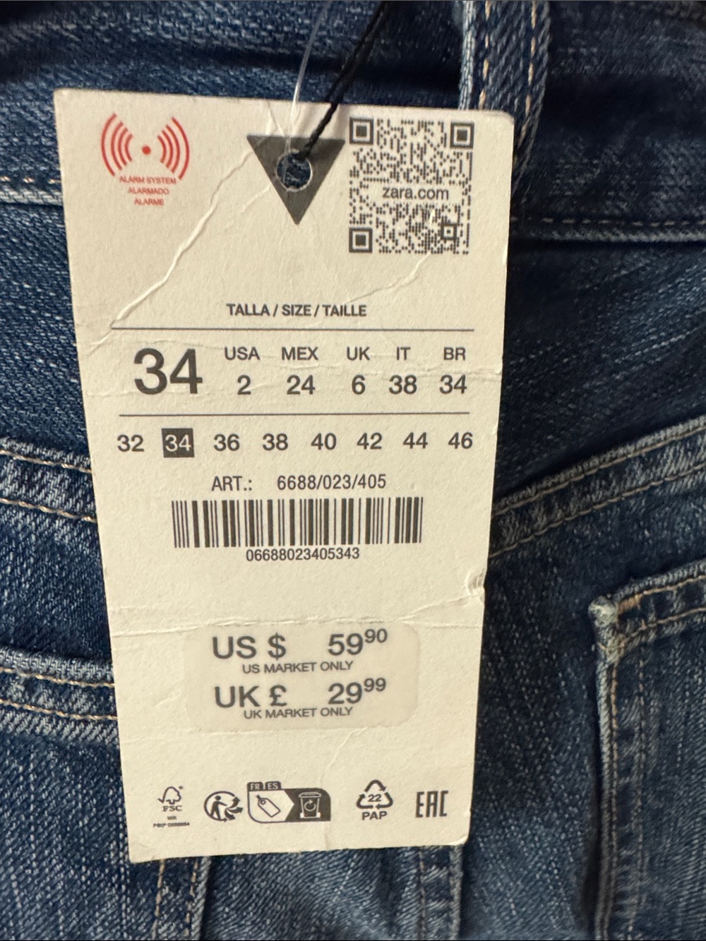 ZARA TRF Wide Leg Low Rise Jeans Indigo 100% Cotton Size 2 New - Picture 10 of 10